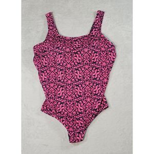 Lands End One Piece Pink Navy Blue Hobo Print Bathing Suit Womens 22W/L